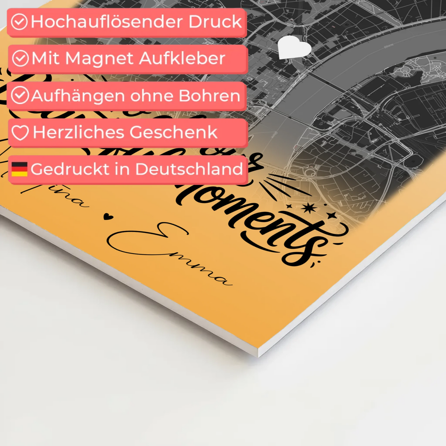 Personalisierbares Fotoboard Poster Magnetisch mit 4 Fotos und Karte für individuelle Geschenke