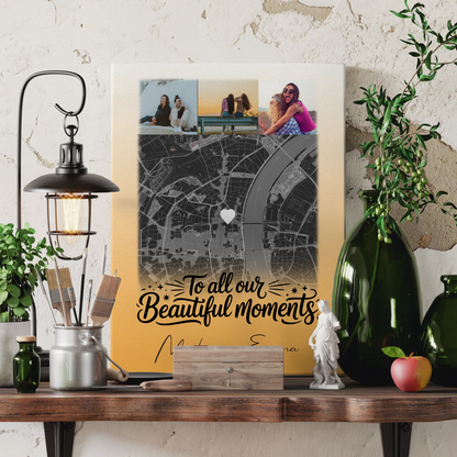 Personalisierte Leinwand Schwester mit 4 Fotos und Karte – Individuelles Geschenk