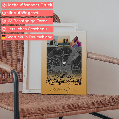 Personalisierte Leinwand Schwester mit 4 Fotos und Karte – Individuelles Geschenk