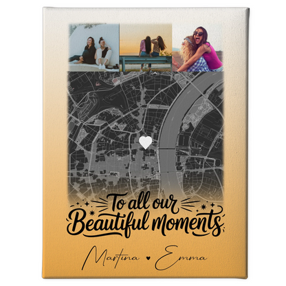 Personalisierte Leinwand Schwester mit 4 Fotos und Karte – Individuelles Geschenk