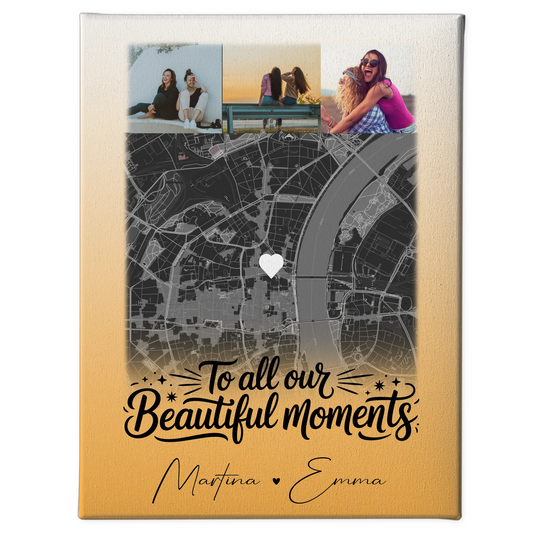 Personalisierte Leinwand Schwester mit 4 Fotos und Karte – Individuelles Geschenk