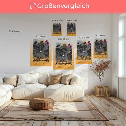 Personalisierte Leinwand Schwester mit 4 Fotos und Karte – Individuelles Geschenk