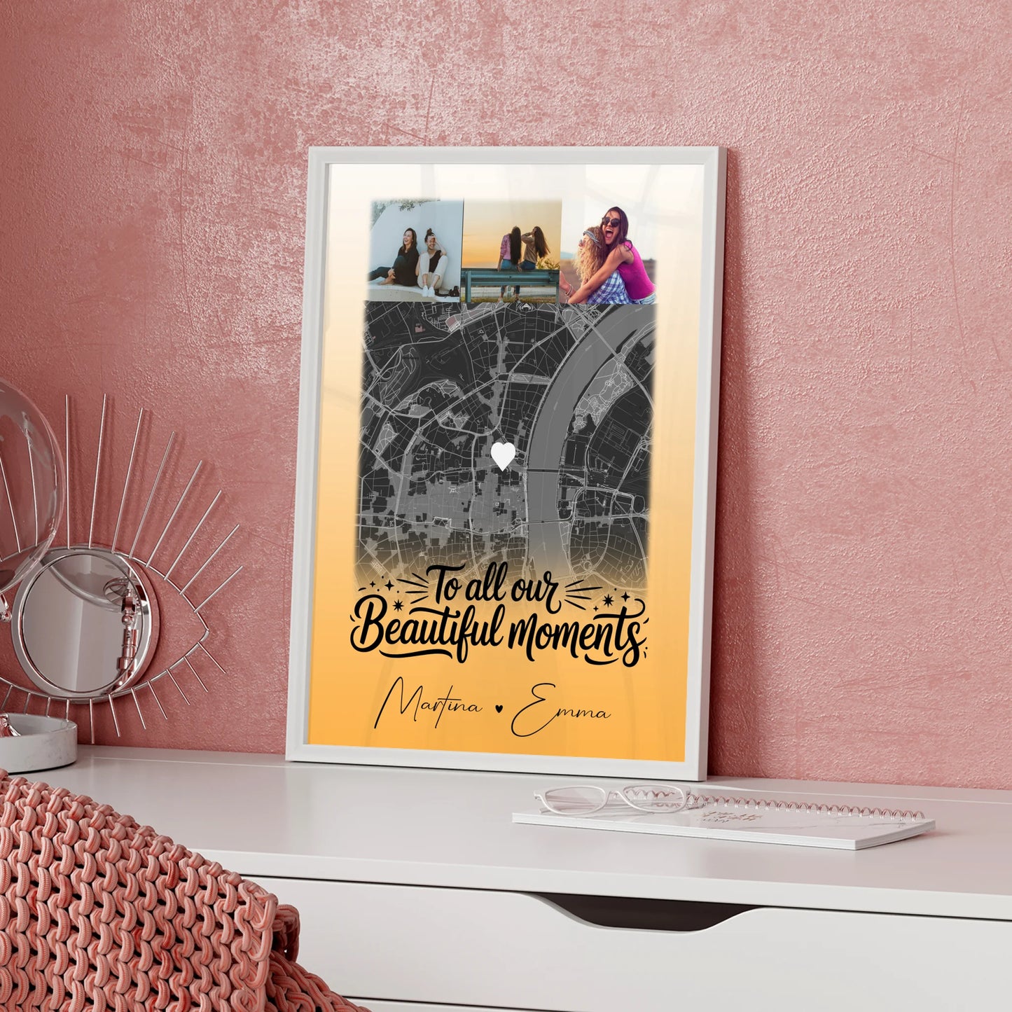 Karten Poster Personalisiert mit 4 Fotos und Karte Deine persönliche Wanddeko