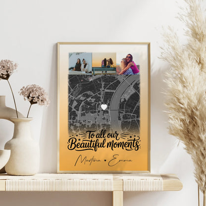 Karten Poster Personalisiert mit 4 Fotos und Karte Deine persönliche Wanddeko