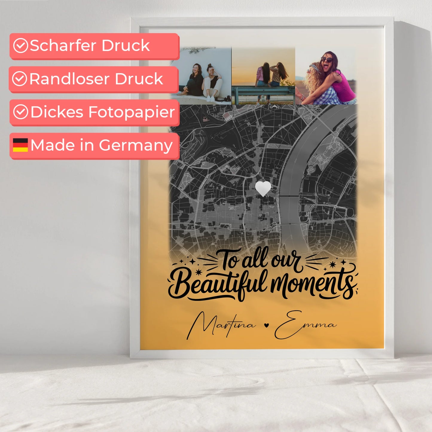 Karten Poster Personalisiert mit 4 Fotos und Karte Deine persönliche Wanddeko