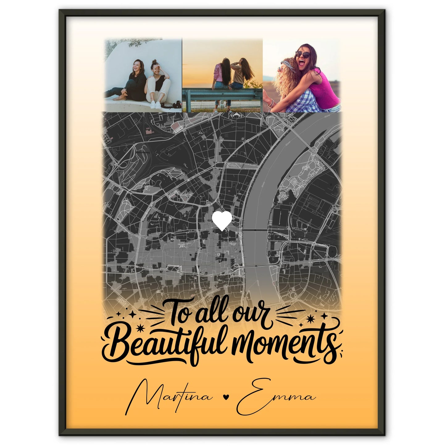 Karten Poster Personalisiert mit 4 Fotos und Karte Deine persönliche Wanddeko