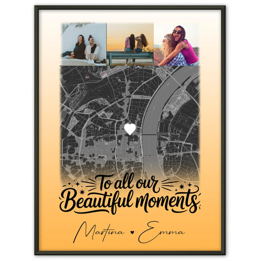 Karten Poster Personalisiert mit 4 Fotos und Karte Deine persönliche Wanddeko