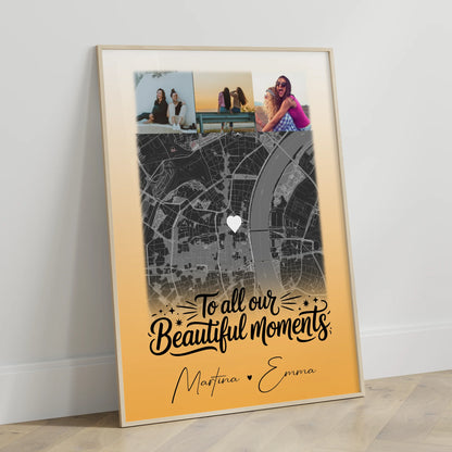 Karten Poster Personalisiert mit 4 Fotos und Karte Deine persönliche Wanddeko