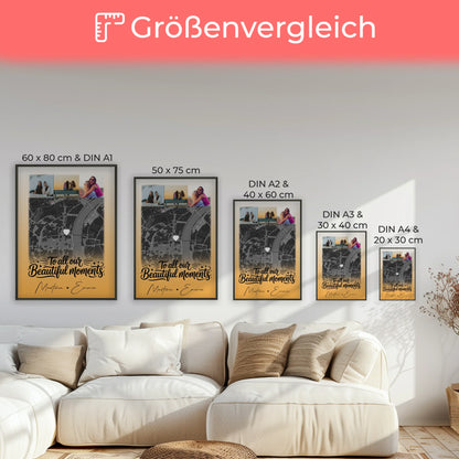 Karten Poster Personalisiert mit 4 Fotos und Karte Deine persönliche Wanddeko