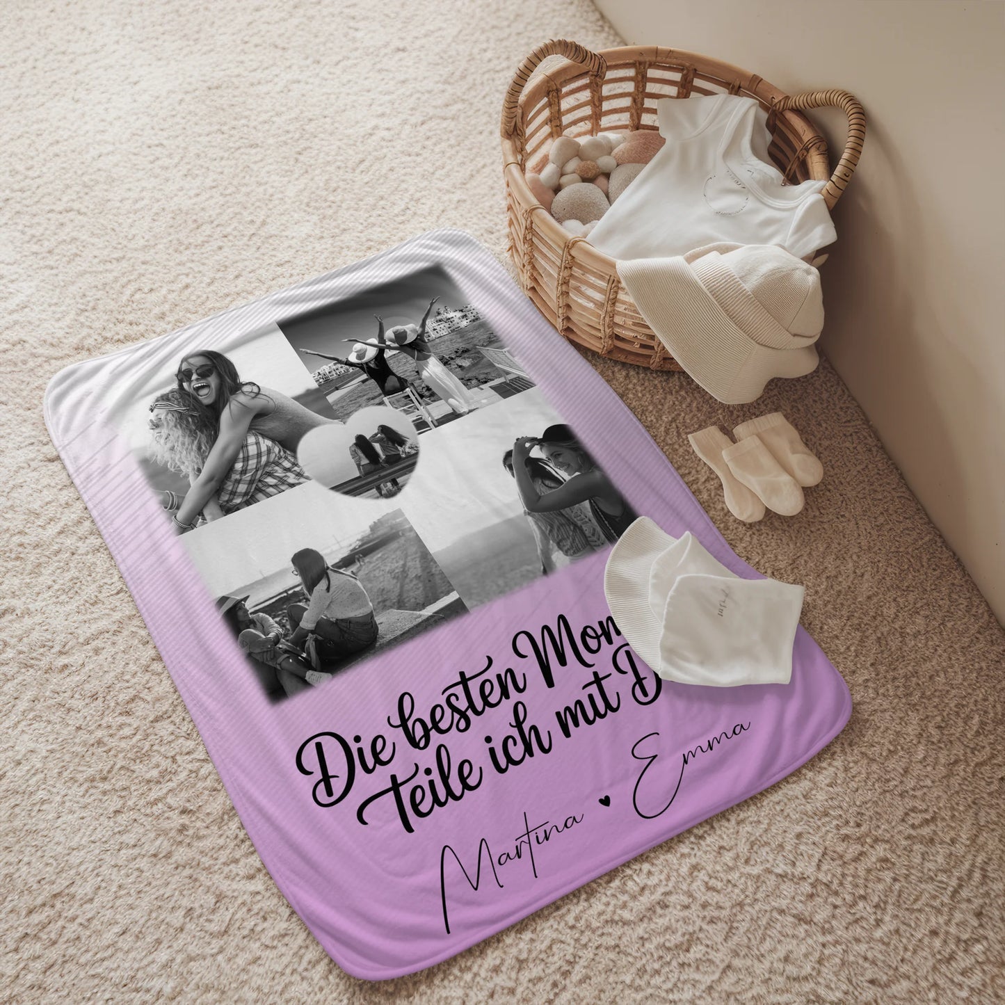 Kuscheldecke Mit Namen 4 Fotos und 1 Herz Foto Die besten Momente personalisiertes Geschenk 2