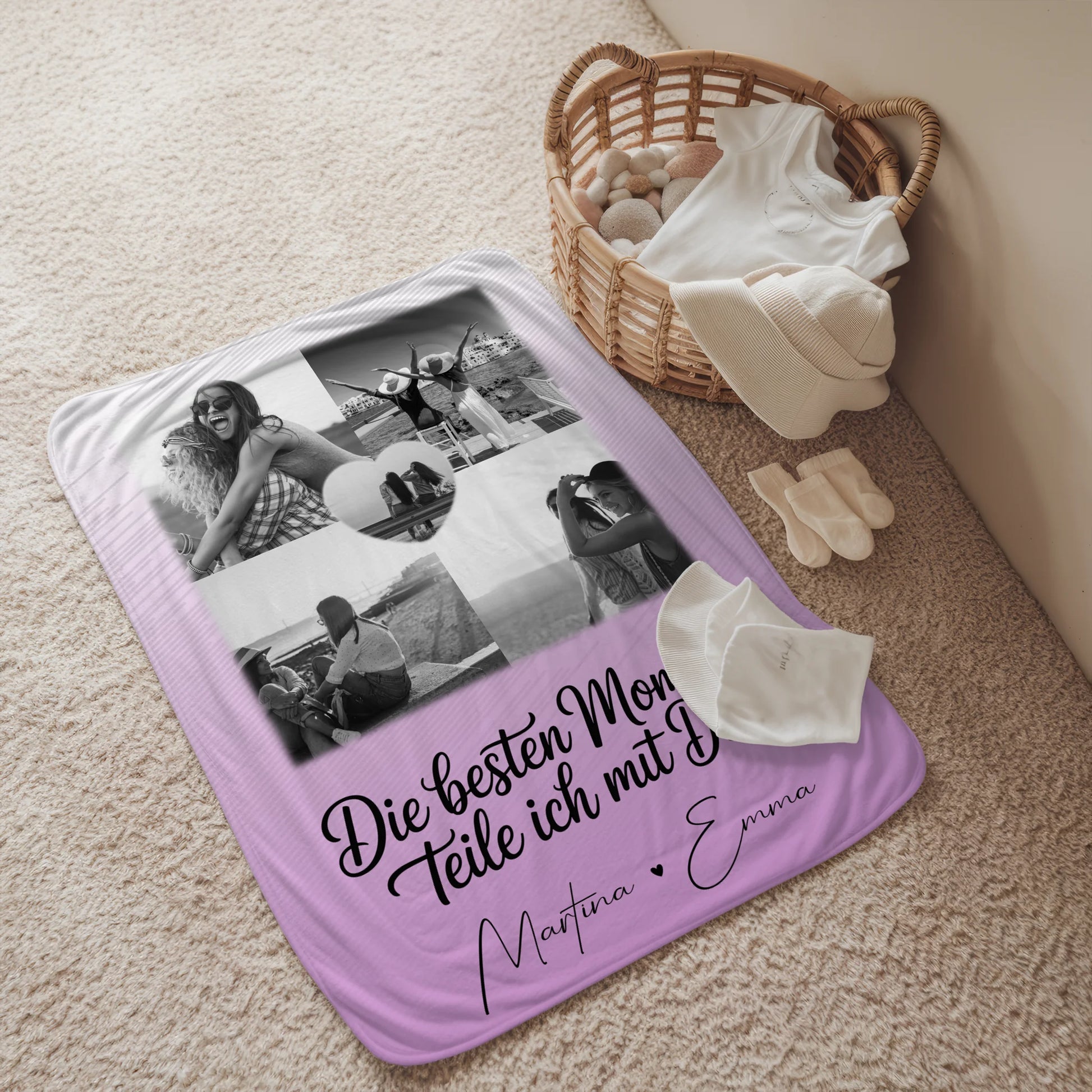Kuscheldecke Mit Namen 4 Fotos und 1 Herz Foto Die besten Momente personalisiertes Geschenk 2