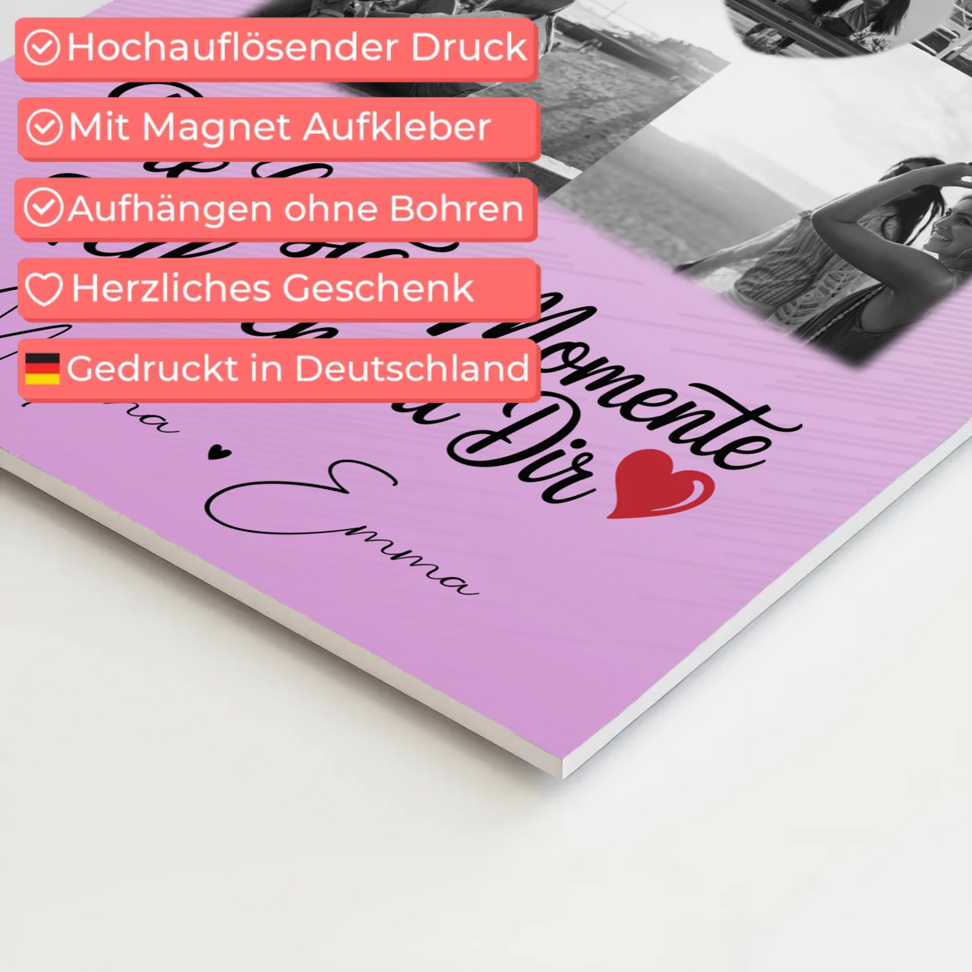 Personalisiertes Fotoboard Magnet Wandbild mit 4 Fotos und 1 Herz Foto Die besten Momente 10