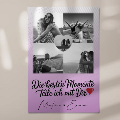 Personalisiertes Fotoboard Magnet Wandbild mit 4 Fotos und 1 Herz Foto Die besten Momente
