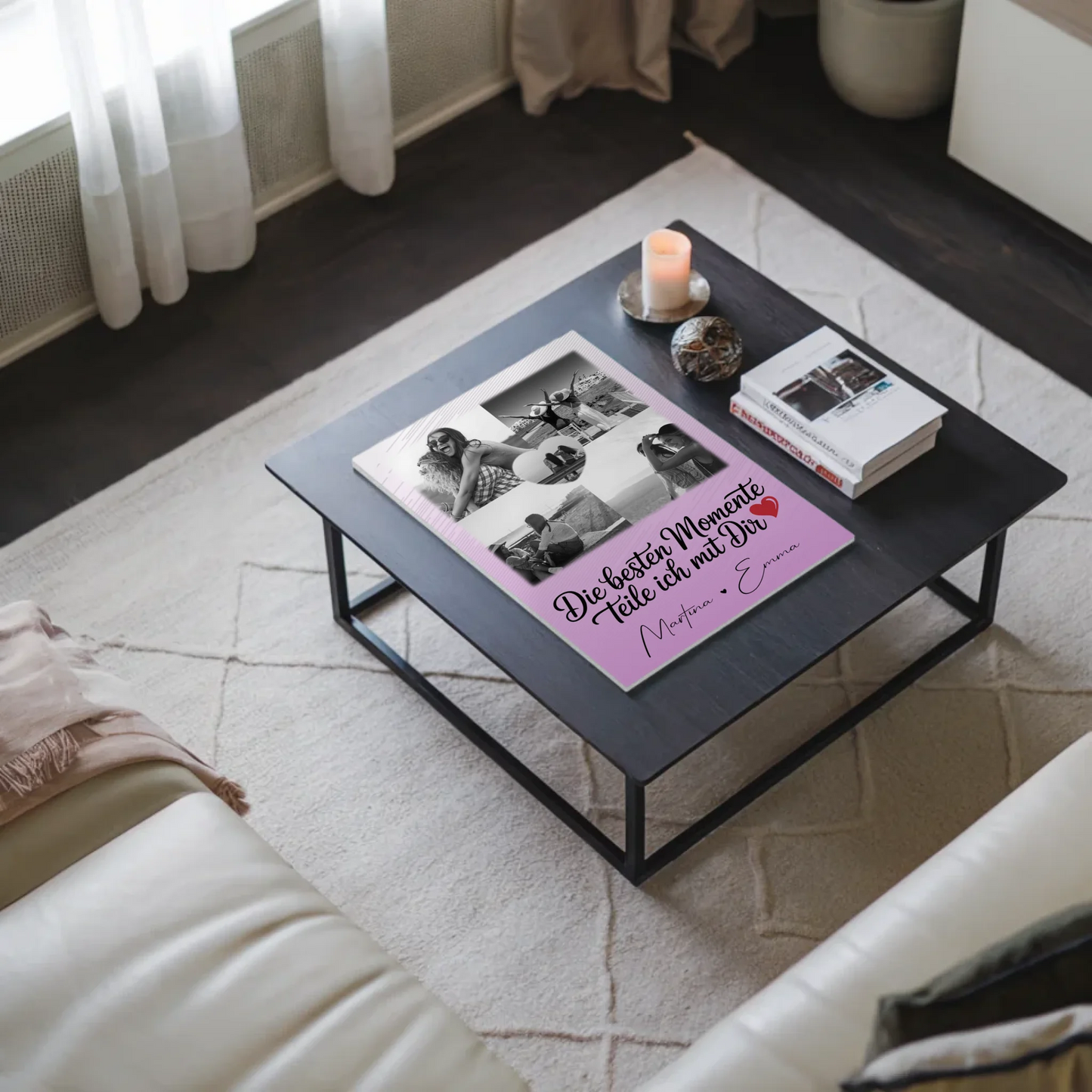 Personalisiertes Fotoboard Magnet Wandbild mit 4 Fotos und 1 Herz Foto Die besten Momente