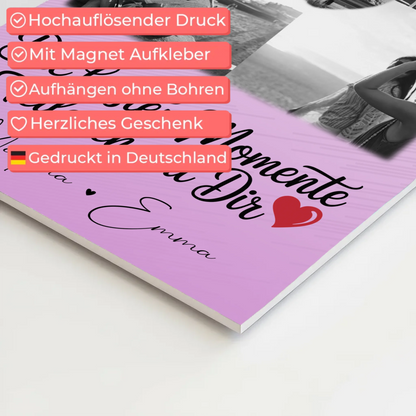 Personalisiertes Fotoboard Magnet Wandbild mit 4 Fotos und 1 Herz Foto Die besten Momente