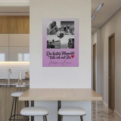 Personalisiertes Fotoboard Magnet Wandbild mit 4 Fotos und 1 Herz Foto Die besten Momente