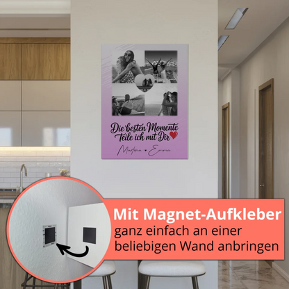 Personalisiertes Fotoboard Magnet Wandbild mit 4 Fotos und 1 Herz Foto Die besten Momente
