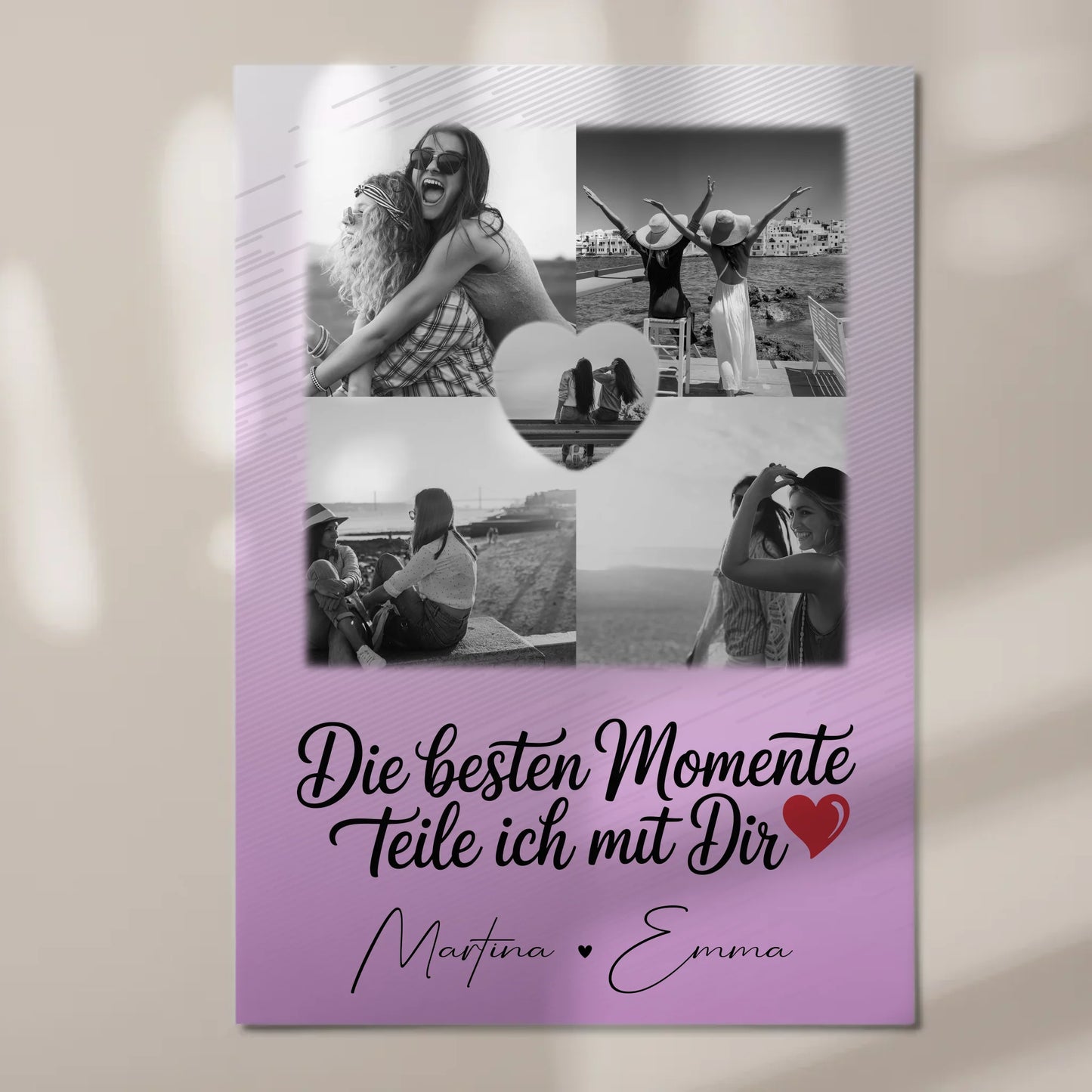 Personalisiertes Fotoboard Magnet Wandbild mit 4 Fotos und 1 Herz Foto Die besten Momente
