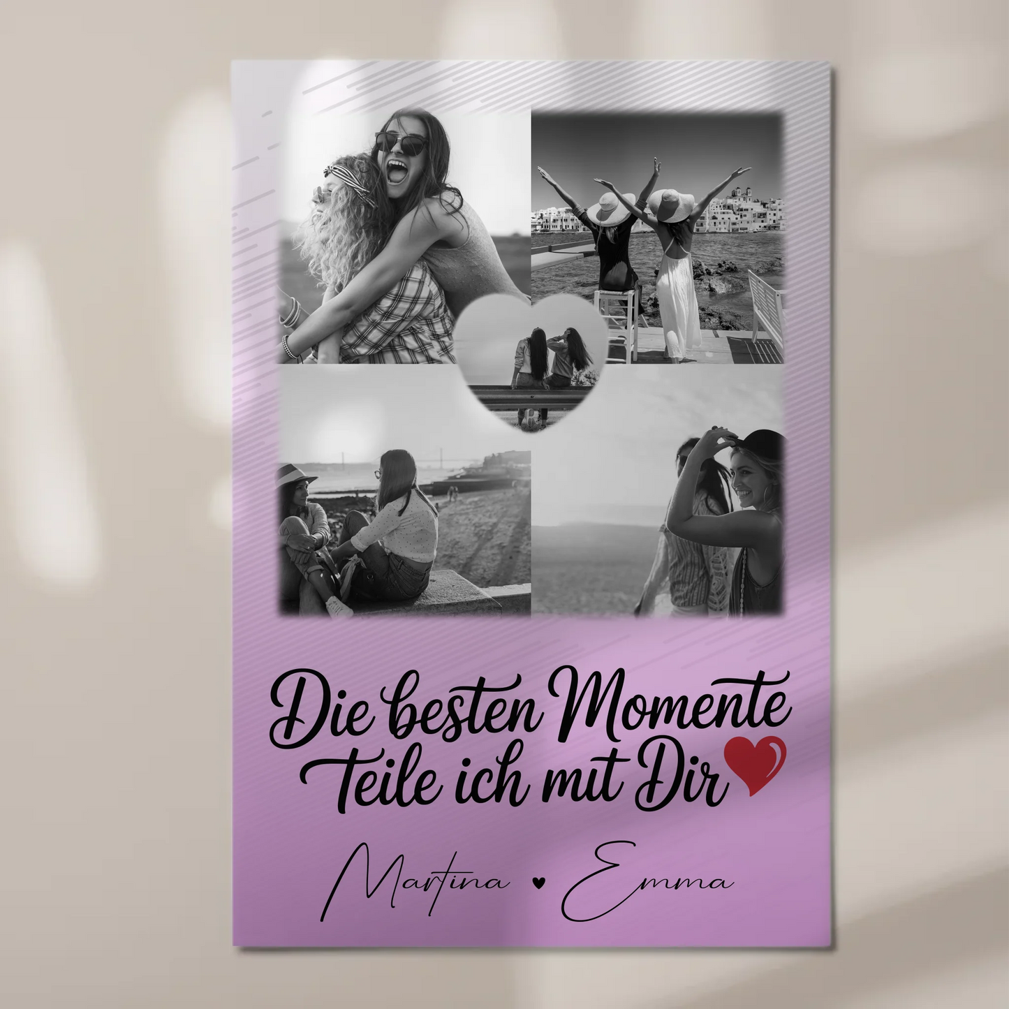 Personalisiertes Fotoboard Magnet Wandbild mit 4 Fotos und 1 Herz Foto Die besten Momente