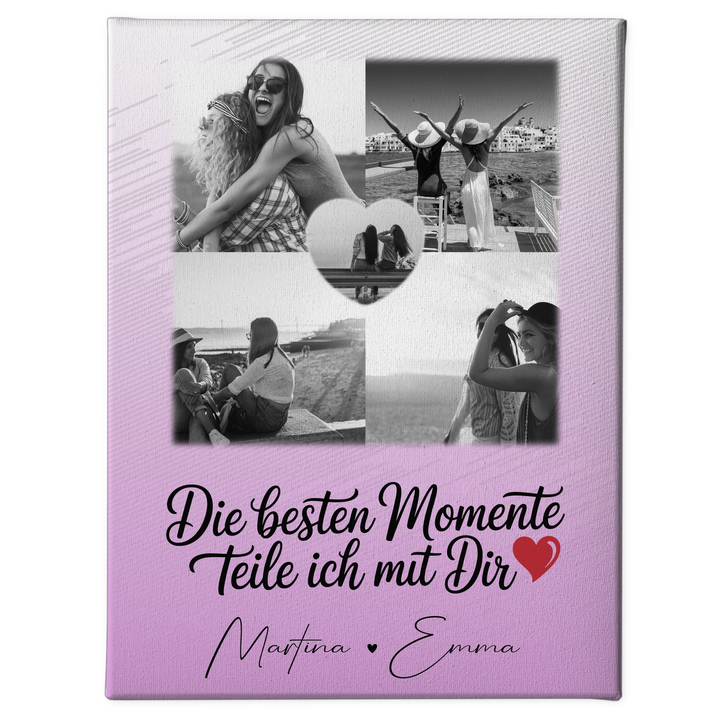Personalisierte Schwester Leinwand mit 4 Fotos und 1 Herz Foto Die besten Momente