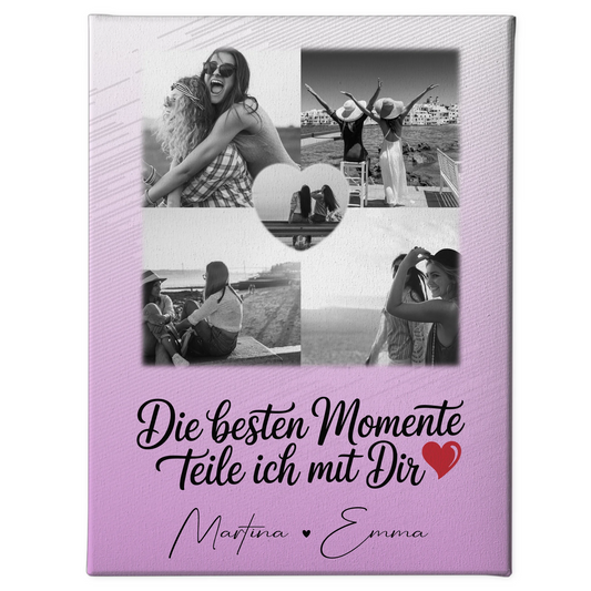 Personalisierte Schwester Leinwand mit 4 Fotos und 1 Herz Foto Die besten Momente