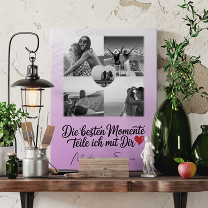 Personalisierte Schwester Leinwand mit 4 Fotos und 1 Herz Foto Die besten Momente