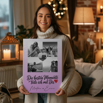 Personalisierte Schwester Leinwand mit 4 Fotos und 1 Herz Foto Die besten Momente