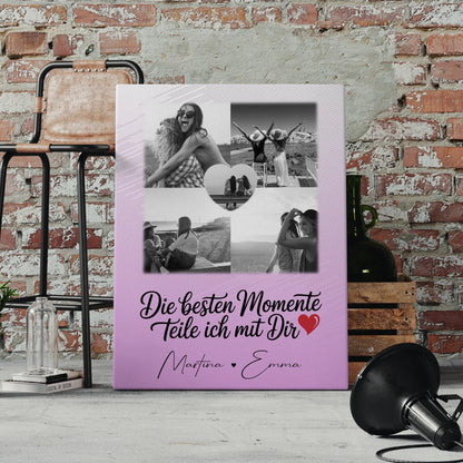 Personalisierte Schwester Leinwand mit 4 Fotos und 1 Herz Foto Die besten Momente