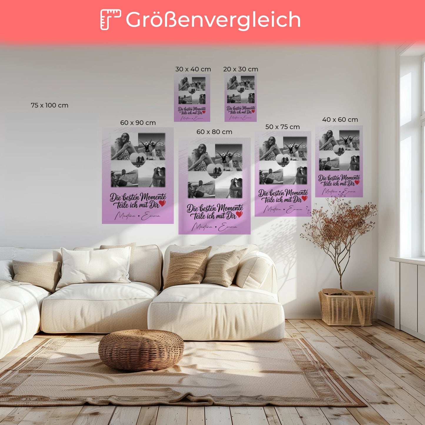 Personalisierte Schwester Leinwand mit 4 Fotos und 1 Herz Foto Die besten Momente