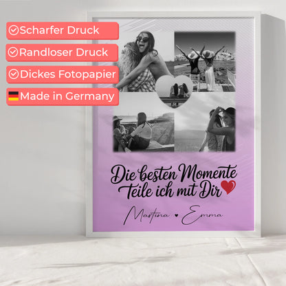 Personalisiertes Poster Schwester Die besten Momente mit 4 Fotos und 1 Herz Foto