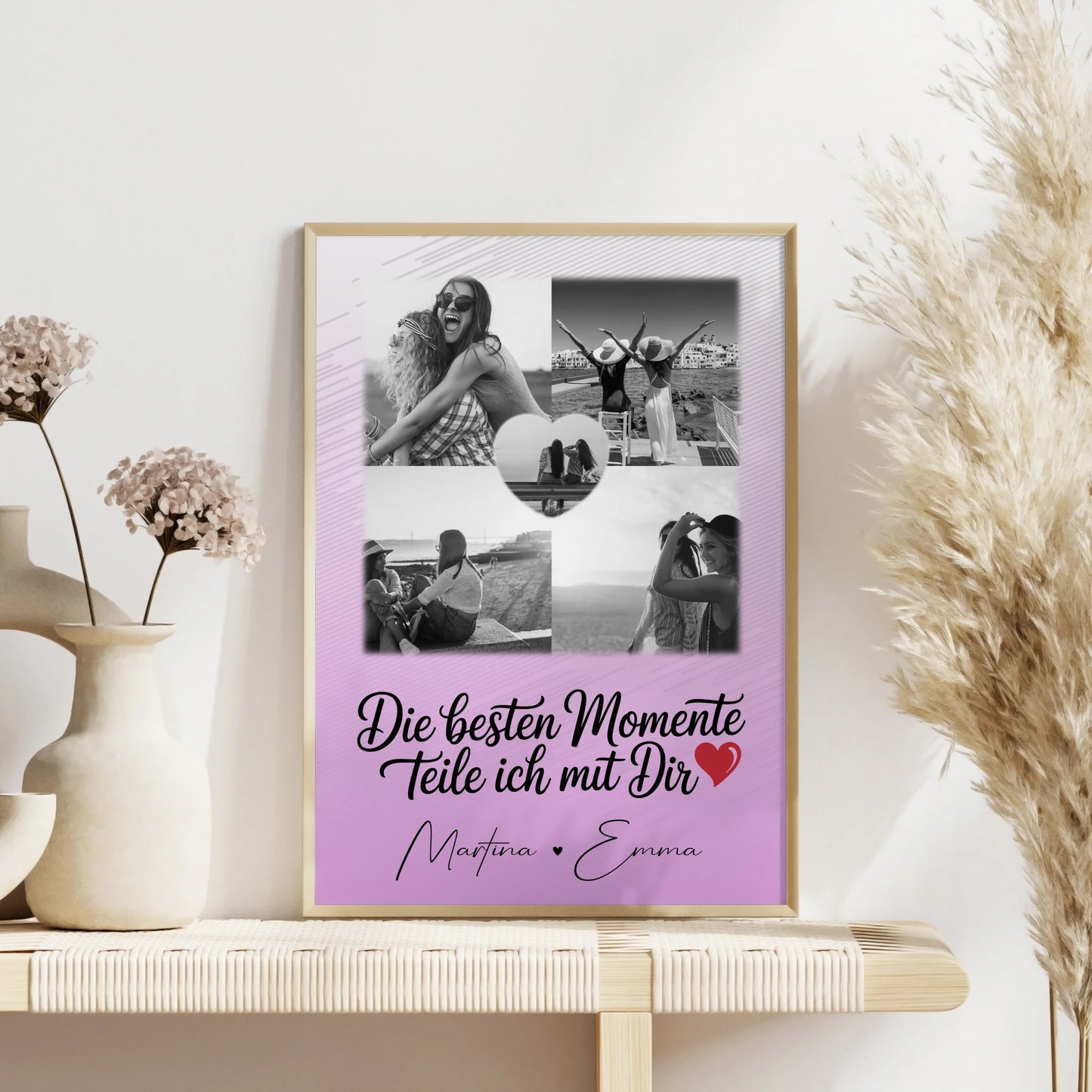 Personalisiertes Poster Schwester Die besten Momente mit 4 Fotos und 1 Herz Foto
