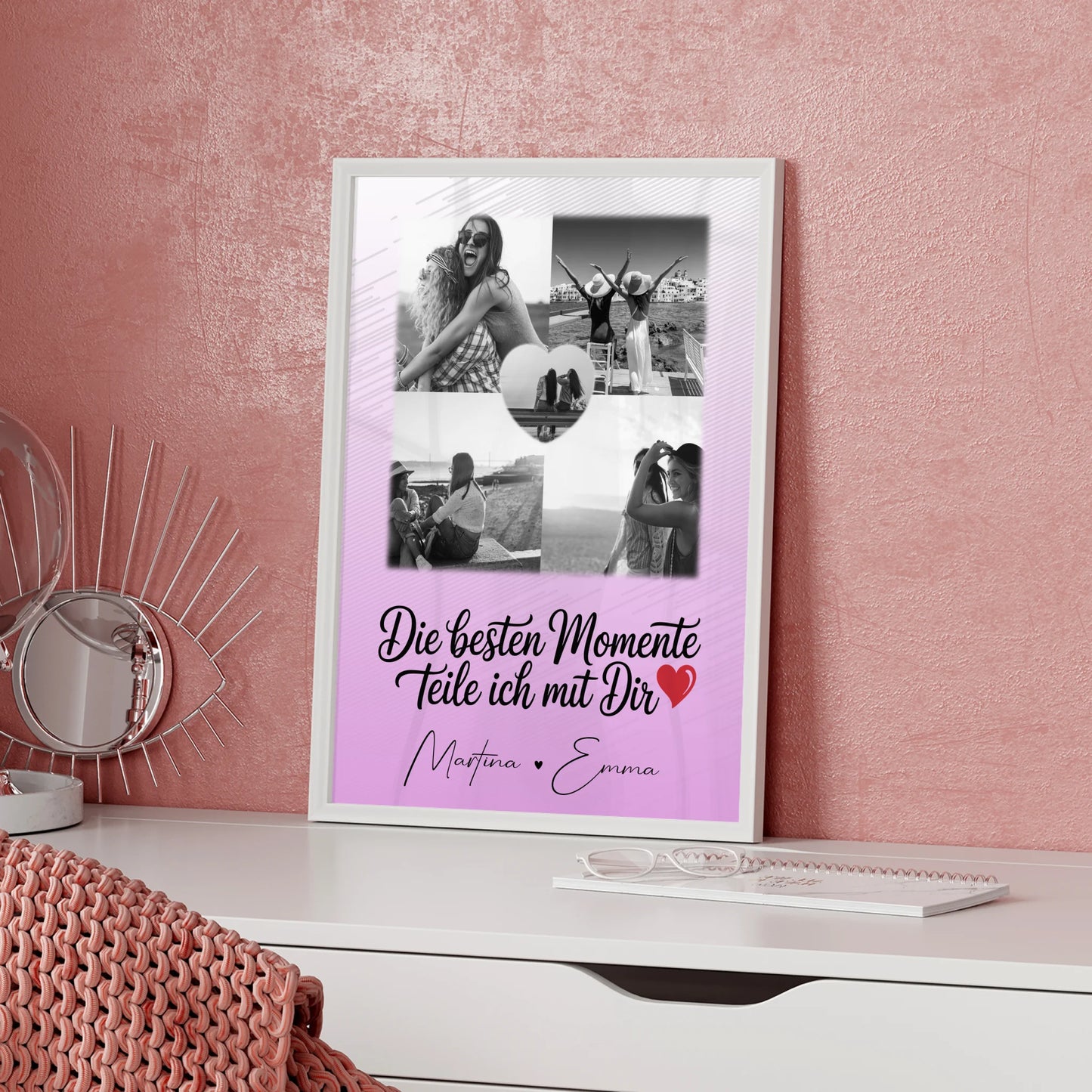 Personalisiertes Poster Schwester Die besten Momente mit 4 Fotos und 1 Herz Foto