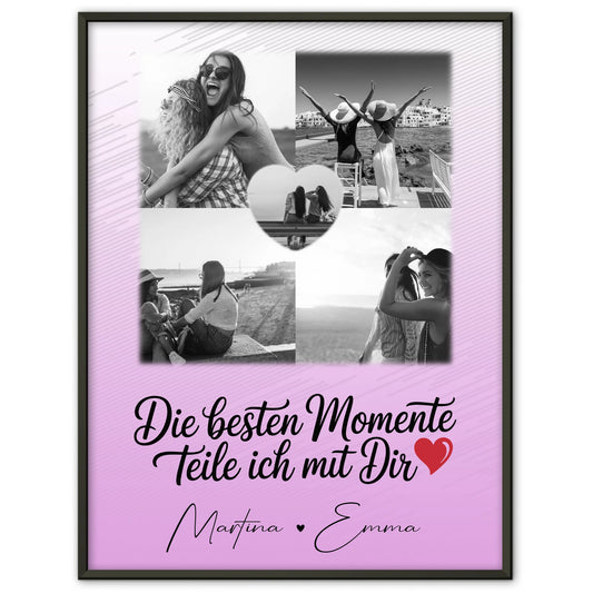 Personalisiertes Poster Schwester Die besten Momente mit 4 Fotos und 1 Herz Foto