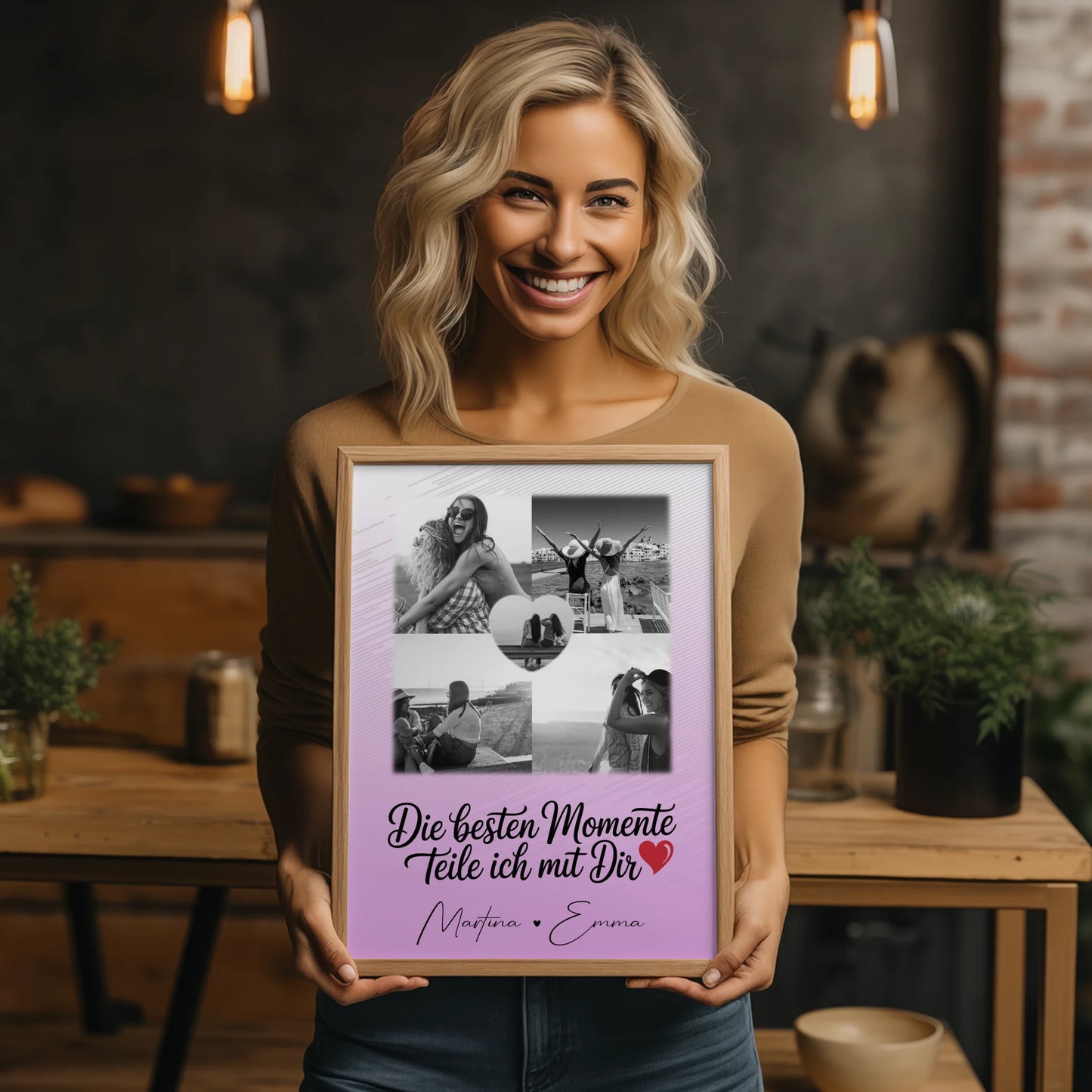 Personalisiertes Poster Schwester Die besten Momente mit 4 Fotos und 1 Herz Foto