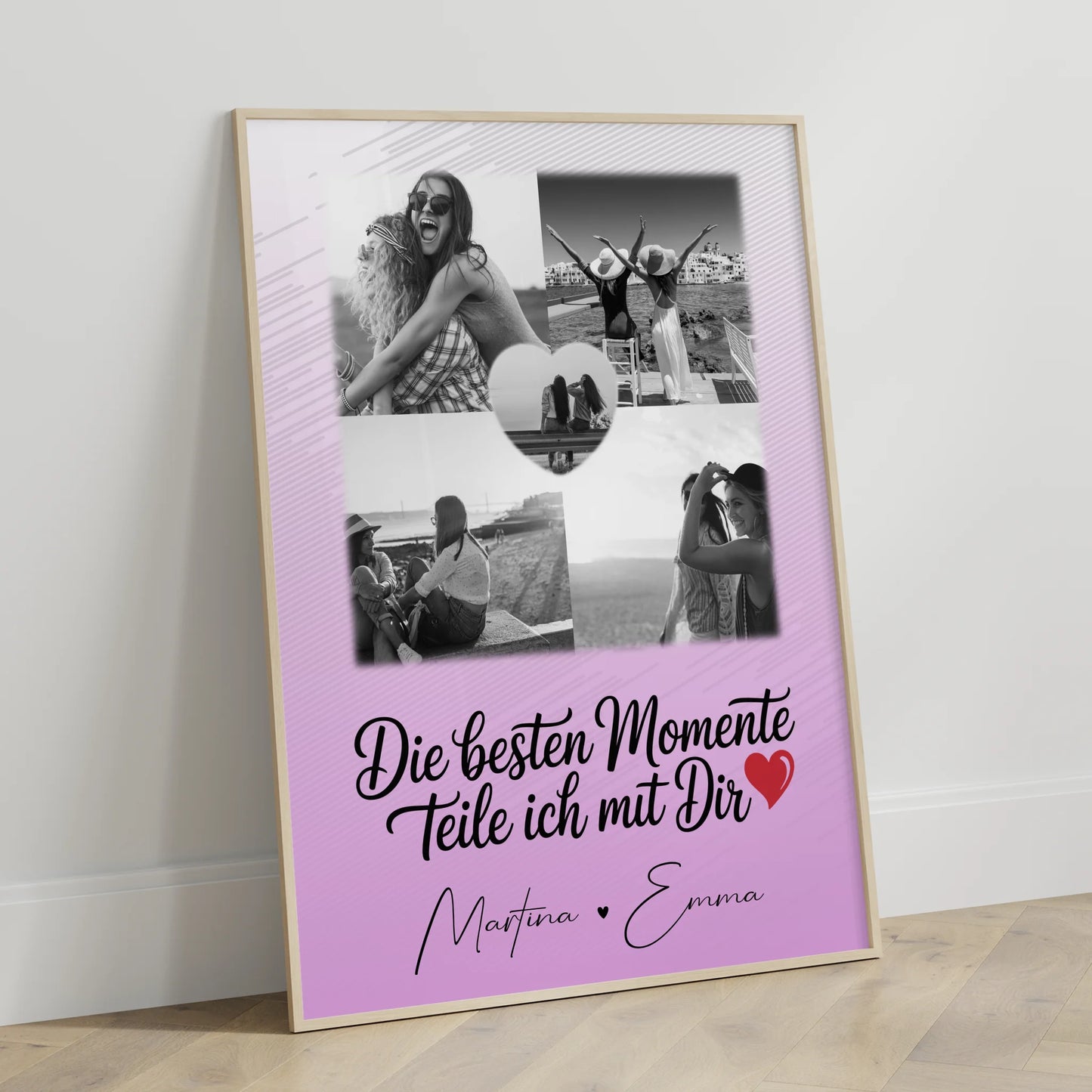 Personalisiertes Poster Schwester Die besten Momente mit 4 Fotos und 1 Herz Foto