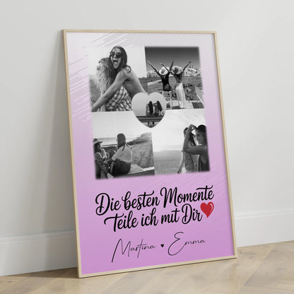 Personalisiertes Poster Schwester Die besten Momente mit 4 Fotos und 1 Herz Foto