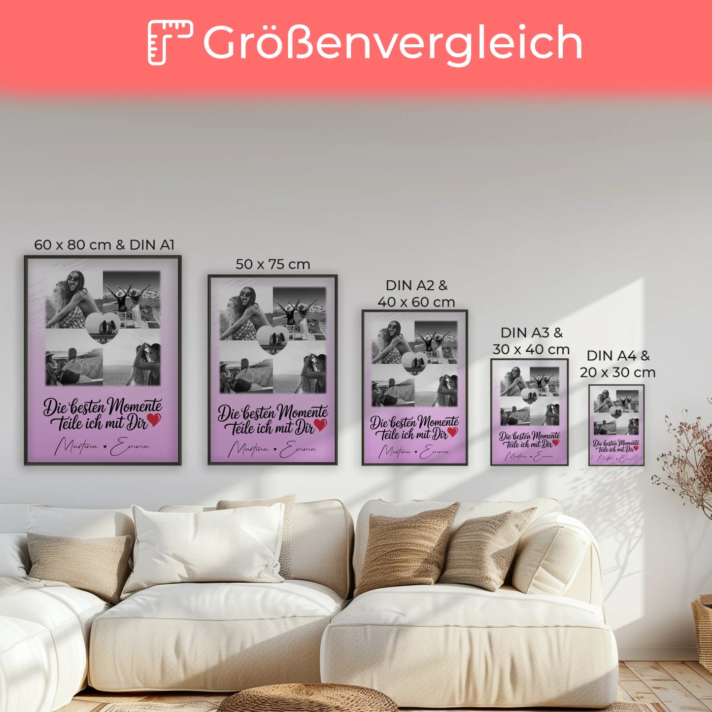 Personalisiertes Poster Schwester Die besten Momente mit 4 Fotos und 1 Herz Foto