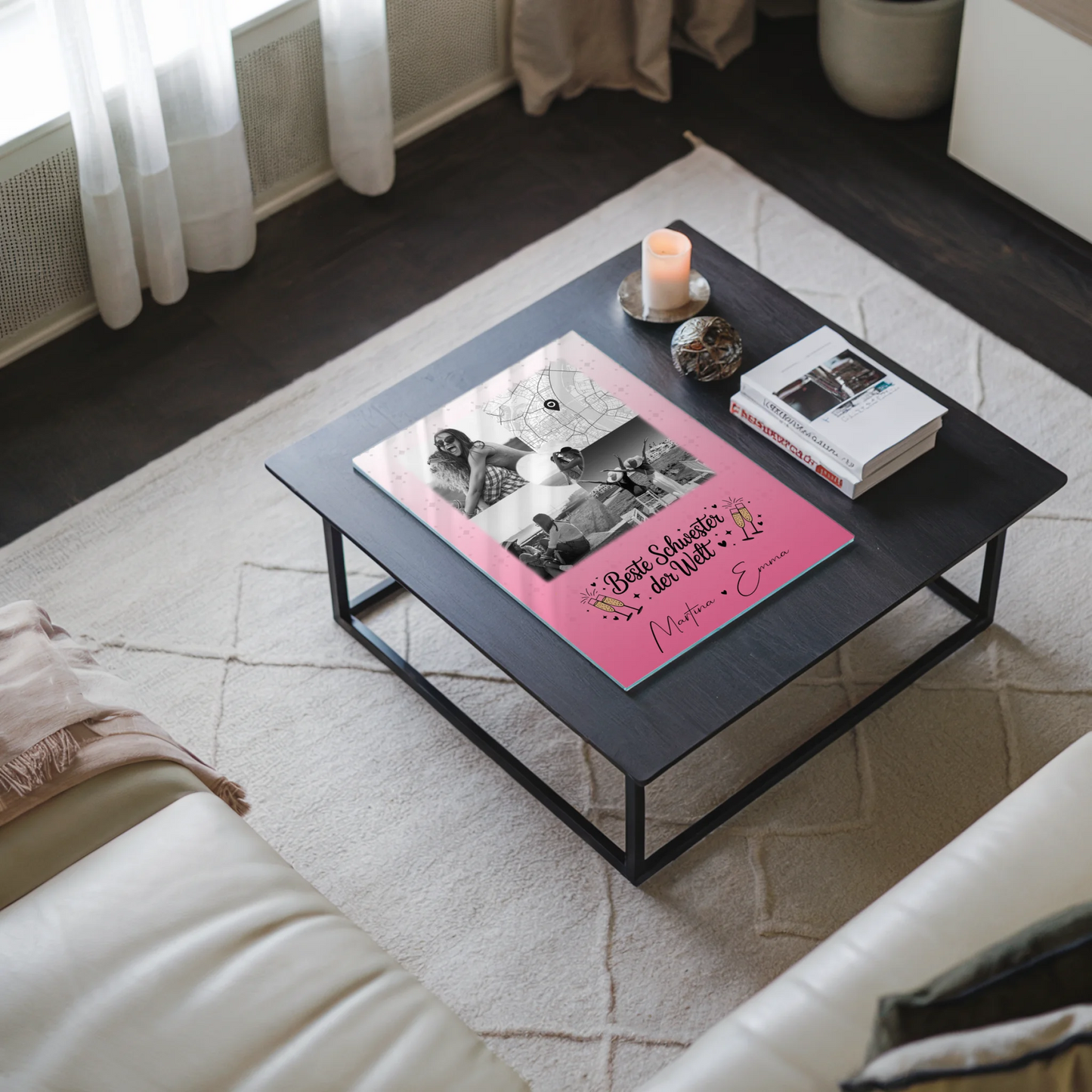 Acrylglas Mit Foto 3 Fotos und 1 Herz Foto Karte Beste Schwester der Welt personalisiertes Geschenk