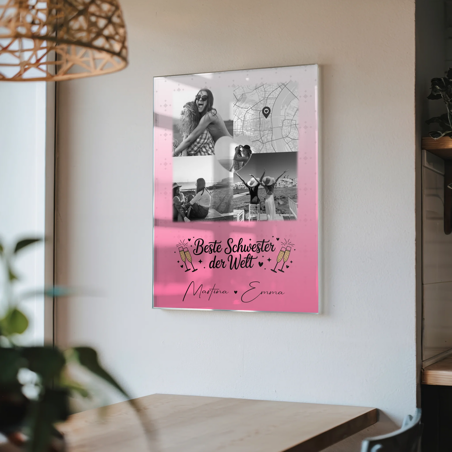 Acrylglas Mit Foto 3 Fotos und 1 Herz Foto Karte Beste Schwester der Welt personalisiertes Geschenk