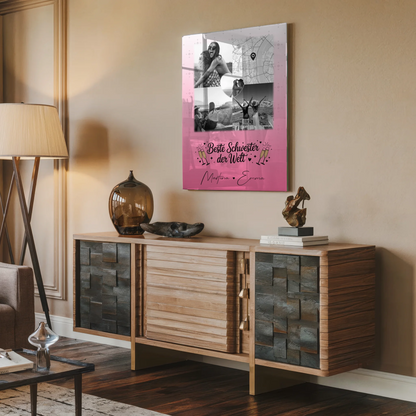 Acrylglas Mit Foto 3 Fotos und 1 Herz Foto Karte Beste Schwester der Welt personalisiertes Geschenk