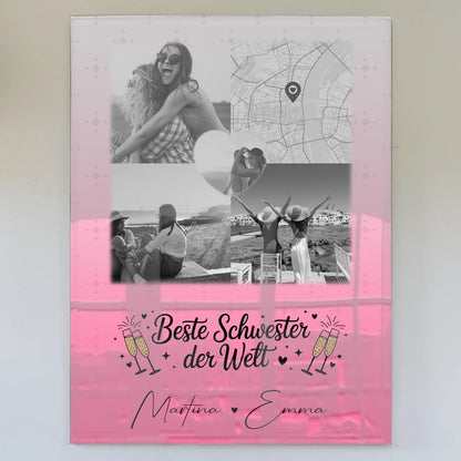 Acrylglas Mit Foto 3 Fotos und 1 Herz Foto Karte Beste Schwester der Welt personalisiertes Geschenk