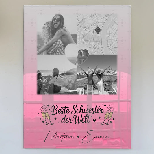 Acrylglas Mit Foto 3 Fotos und 1 Herz Foto Karte Beste Schwester der Welt personalisiertes Geschenk