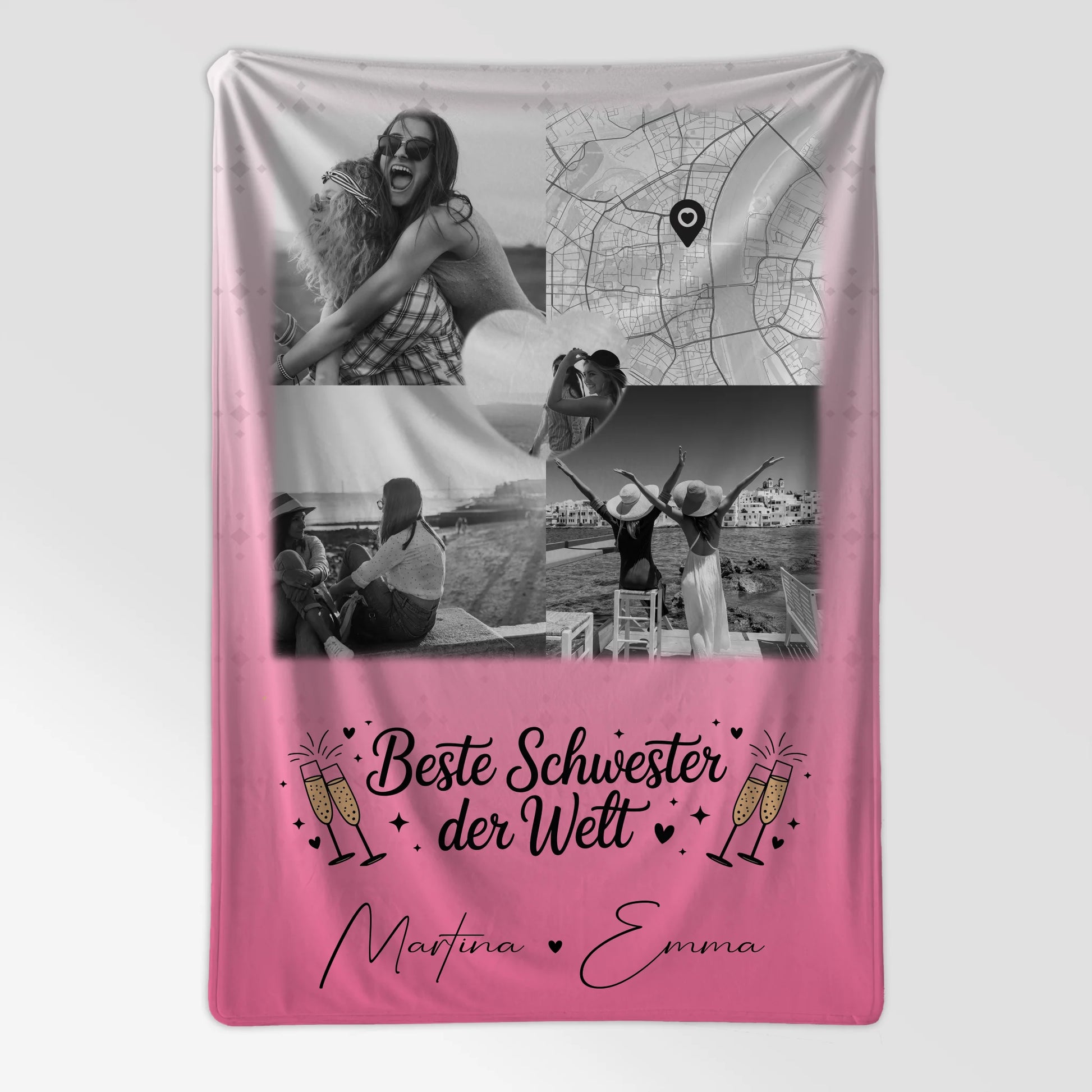 Kuscheldecke Mit Namen 3 Fotos und Herz Foto Karte Beste Schwester der Welt personalisiertes Geschenk 7