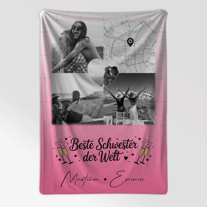 Kuscheldecke Mit Namen 3 Fotos und Herz Foto Karte Beste Schwester der Welt personalisiertes Geschenk 7