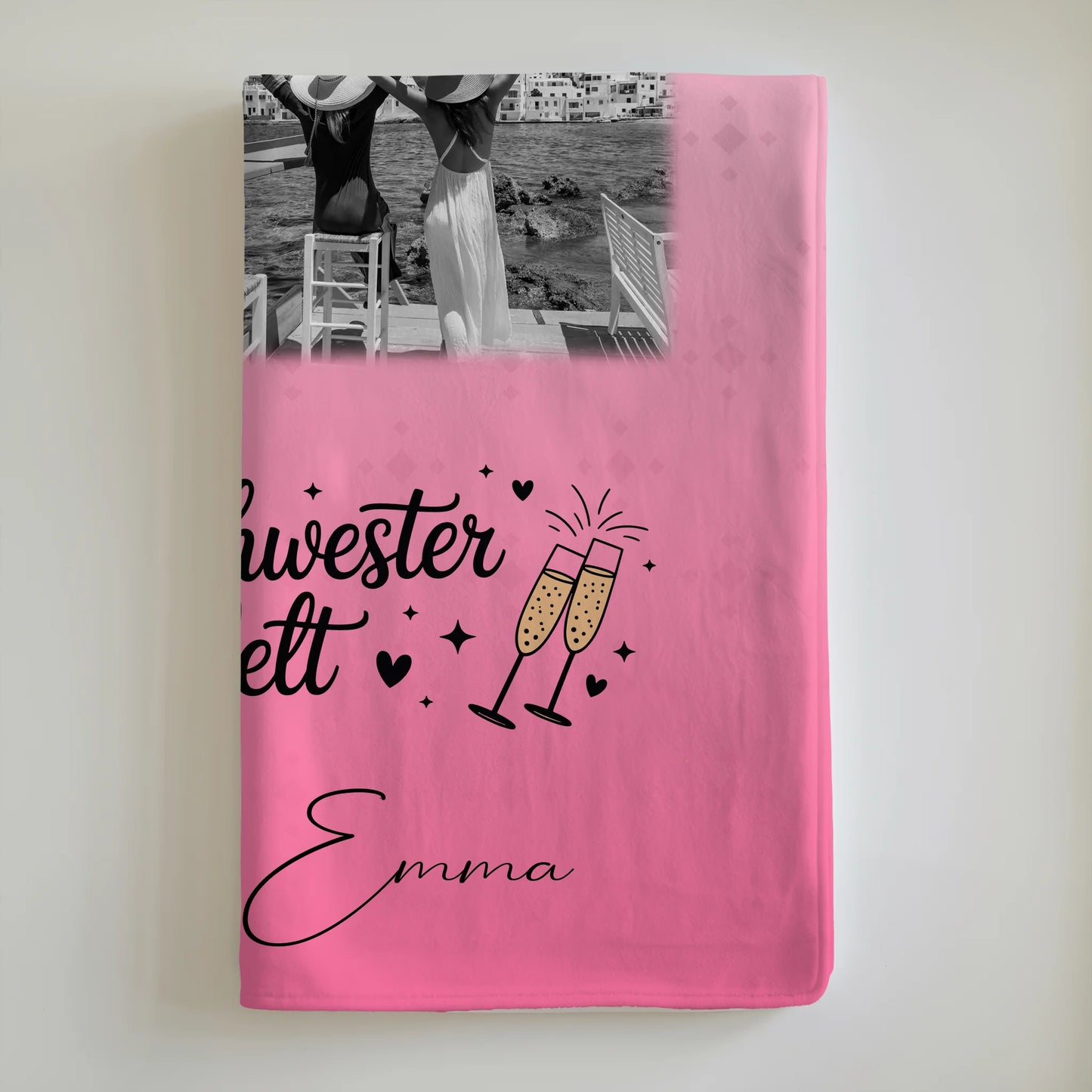 Kuscheldecke Mit Namen 3 Fotos und Herz Foto Karte Beste Schwester der Welt personalisiertes Geschenk 6