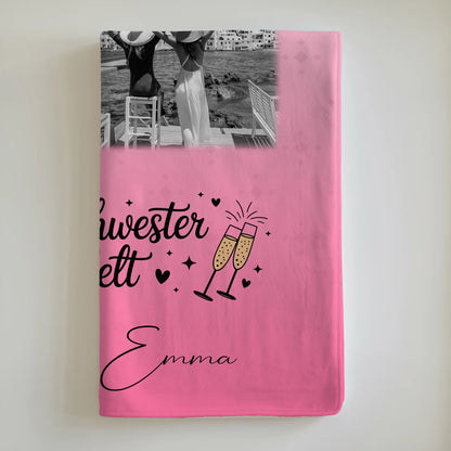 Kuscheldecke Mit Namen 3 Fotos und Herz Foto Karte Beste Schwester der Welt personalisiertes Geschenk 6