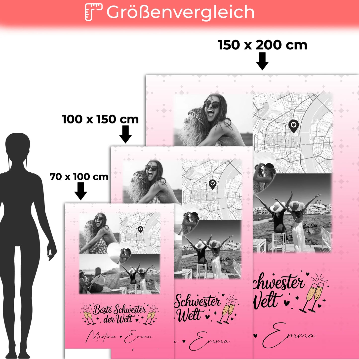 Kuscheldecke Mit Namen 3 Fotos und Herz Foto Karte Beste Schwester der Welt personalisiertes Geschenk 5