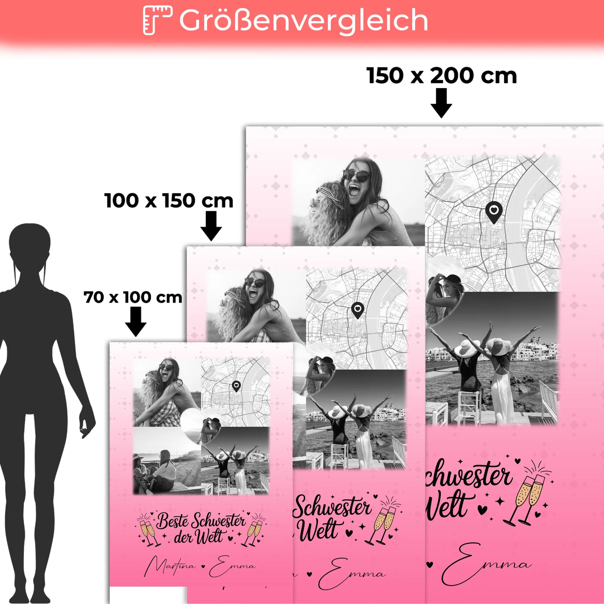 Kuscheldecke Mit Namen 3 Fotos und Herz Foto Karte Beste Schwester der Welt personalisiertes Geschenk 5