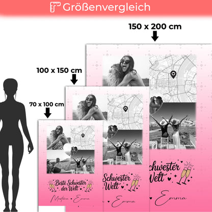 Kuscheldecke Mit Namen 3 Fotos und Herz Foto Karte Beste Schwester der Welt personalisiertes Geschenk 5
