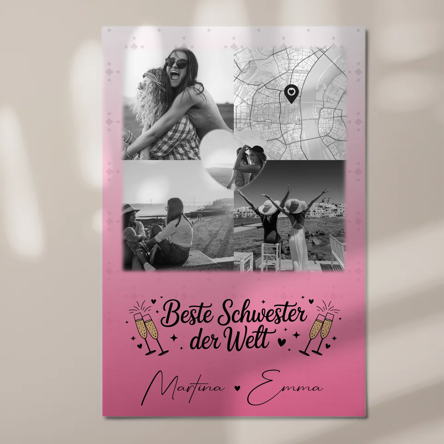 Magnetposter Fotoboard mit 3 Fotos und Herz Foto Karte für die beste Schwester der Welt 1